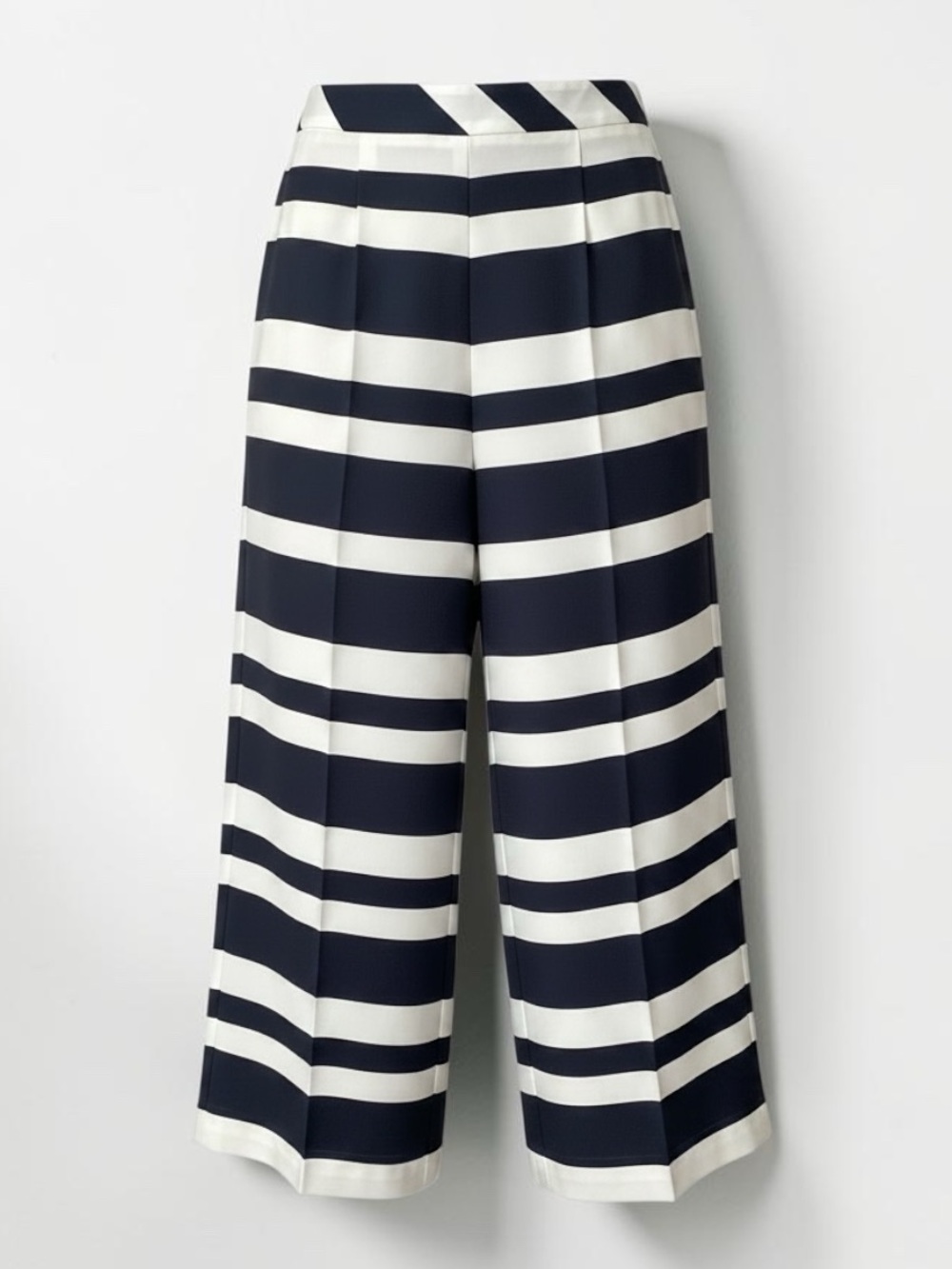 Theory Cashmere Striped Wide Leg Cropped Pants Navy White - Size S